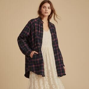 We the Free People Heavyweight Plaid Flannel Shirt Jacket L Grunge 90s Oversized